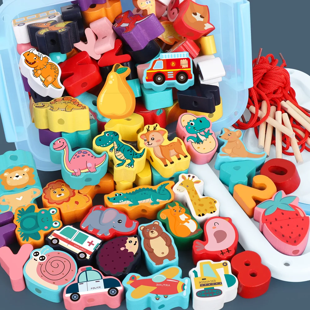 Fine Motor Skills Children&Rsquo;S Educational Wooden Animal Stringing Beads And String Toy