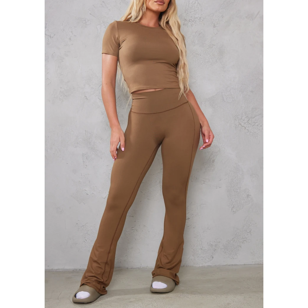 Womens T-Shirts Women Leggings Sport Pants Yoga Pants Custom Screen Print T-Shirt Flare Yoga Pants Set