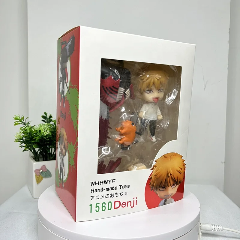 10cm Cute Version Chainsaw Man Denji 1560 Power 1580 PVC Anime Action Figure Change Face  Model Doll Toys