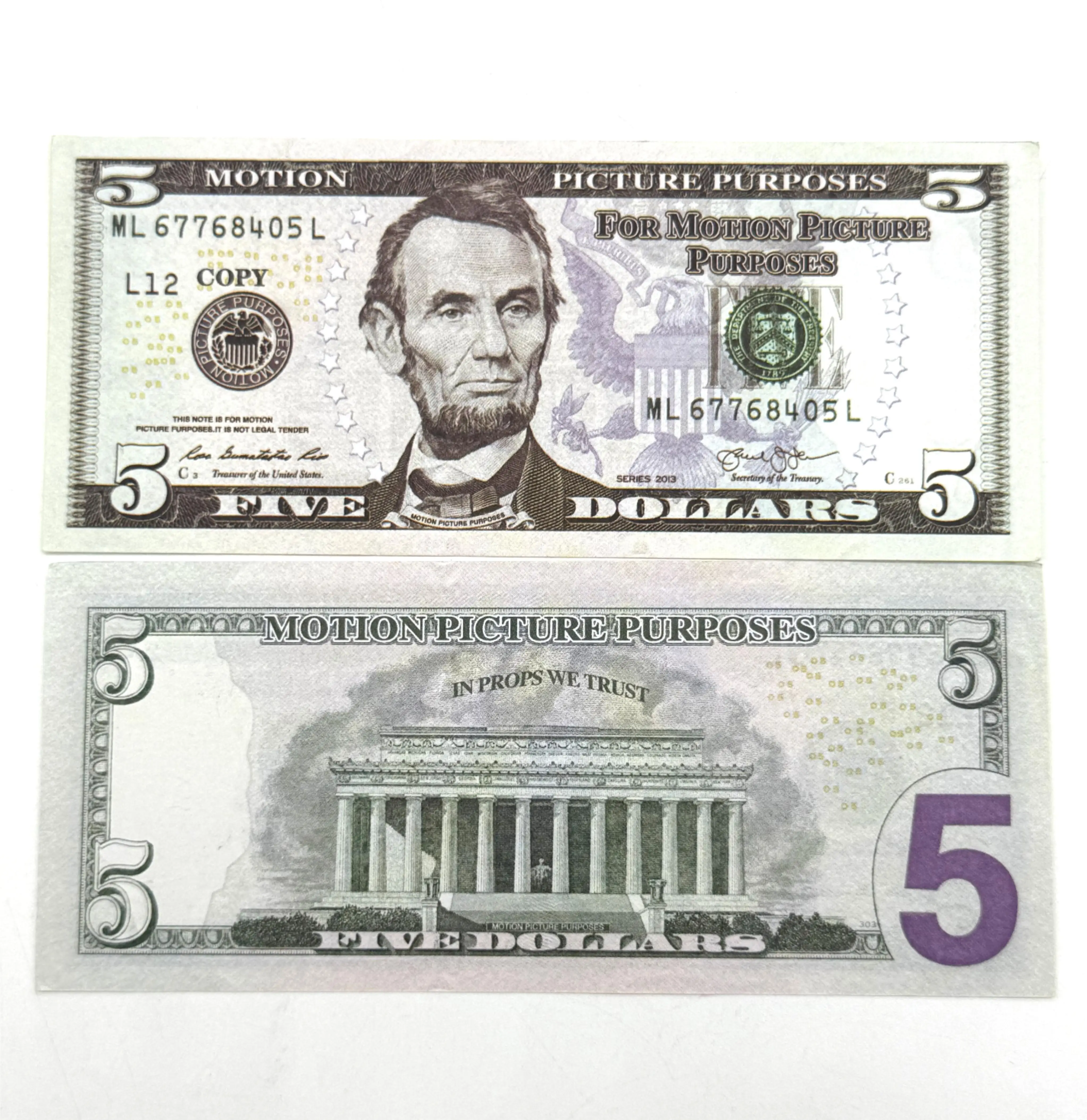 High Quality $5 Prop Bills 5 USD Prop Money Banknotes for Film, Photography & Event Use