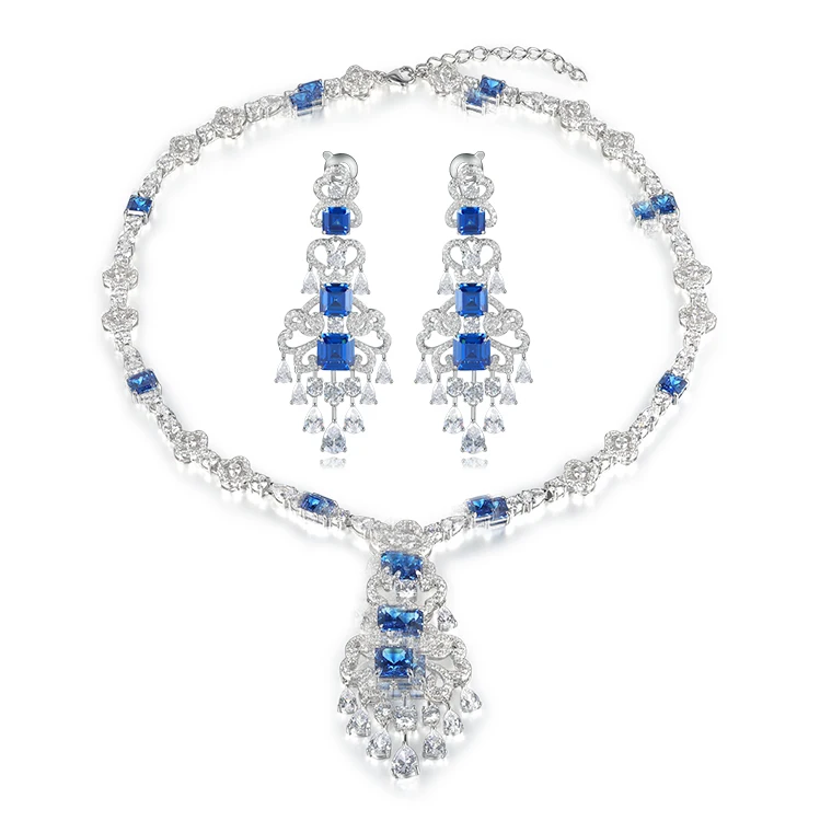 Fashion 925 sterling silver party necklace and earrings jewelry set full cubic zirconia jewelry set