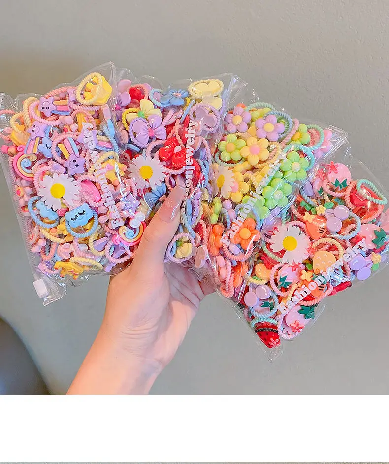 2023 New 20PCS/bag Children Cartoon Flower Princess Headwear Girls Kids Mini Elastic Hair Bands Tie Girls Accessories Baby