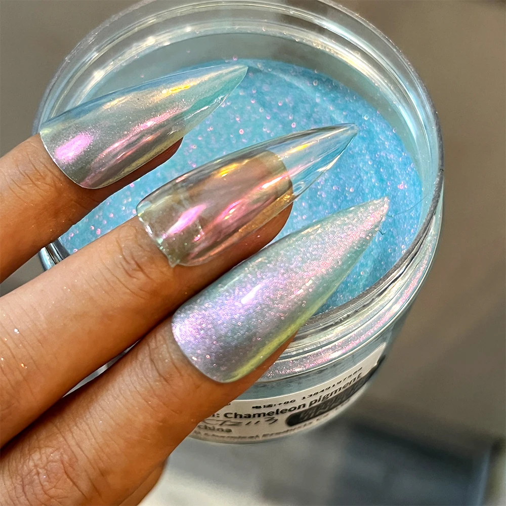Magic custom logo nail art chrome color shifting aurora chameleon mirror powder  for nail art