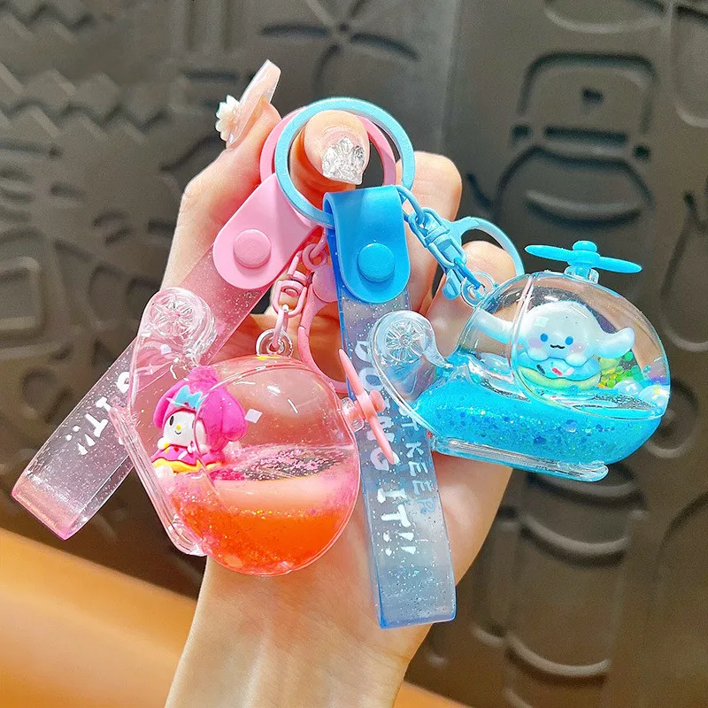 Cartoon Sanrioed Bubble Boba Milk Tea Keychain Cute Liquid Keychain Ladies Backpack Pendant Into Oil Milk Tea Cup Key ring
