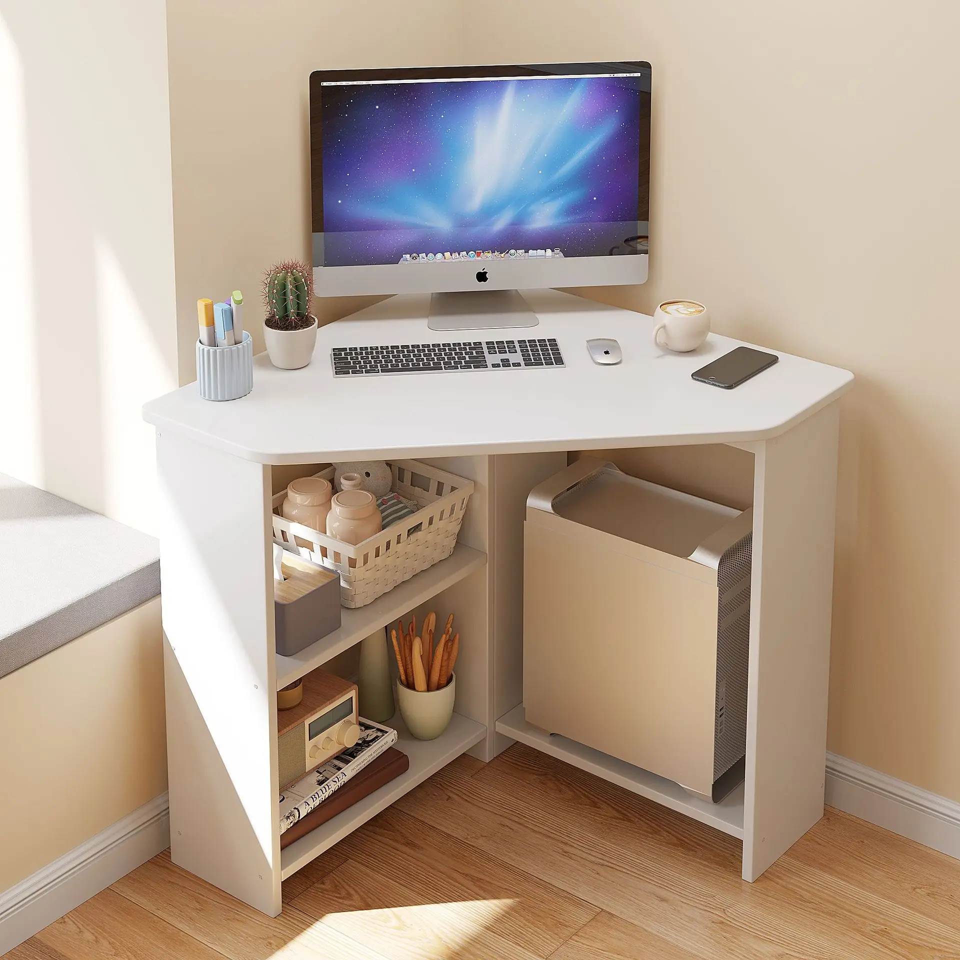 Small house oak color corner triangle corner study desk computer desk home writing desk