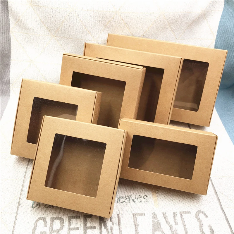 IMEE Kraft Paper Window Folding Aircraft Paper Box Holiday Gift Packaging Brown Cake Candy Storage Kraft Gift Box With Window