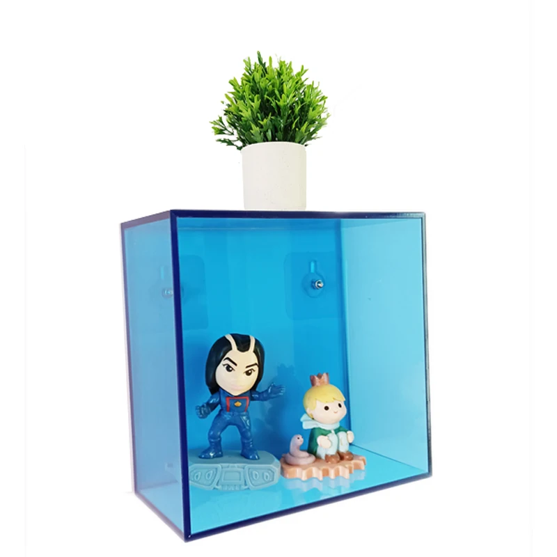 decorative fluorescent color acrylic wall mount display box for living room storage books, figures, display shelves