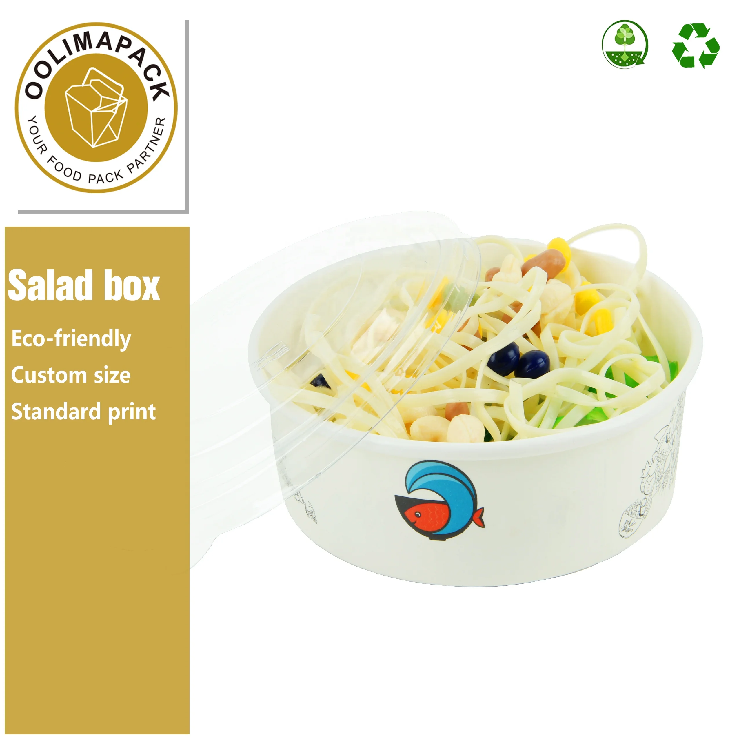 High Quality PLA Coating Biodegradable Kraft Paper Salad Box With Lid