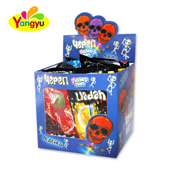 Halloween candy mixed fruit flavor Skull Head glowing fluorescent lollipop