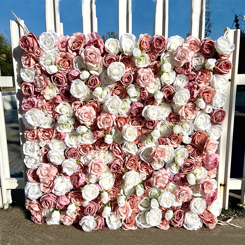 Victory wedding decor backdrop stand artificial wholesale flowers panel 3d silk custom color roll up flower wall decoration
