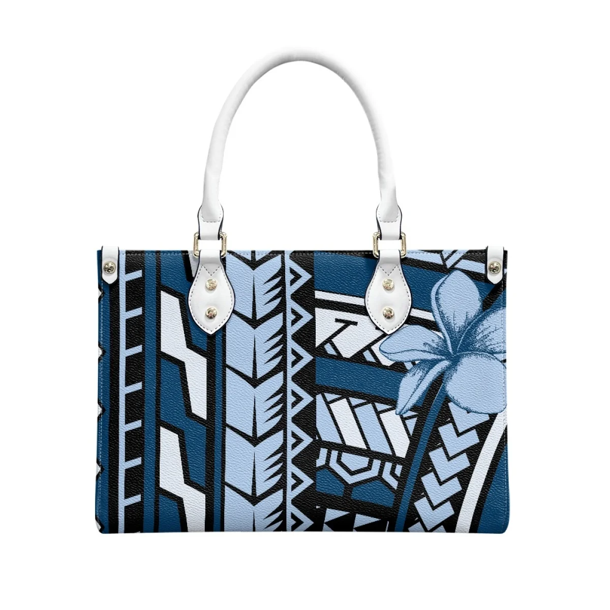 Customized Luxury Leather Women Handbag Hawaii Tribal Polynesian Tattoo Print Pu Leather Purse Shoulder Bag Lightweight Tote Bag
