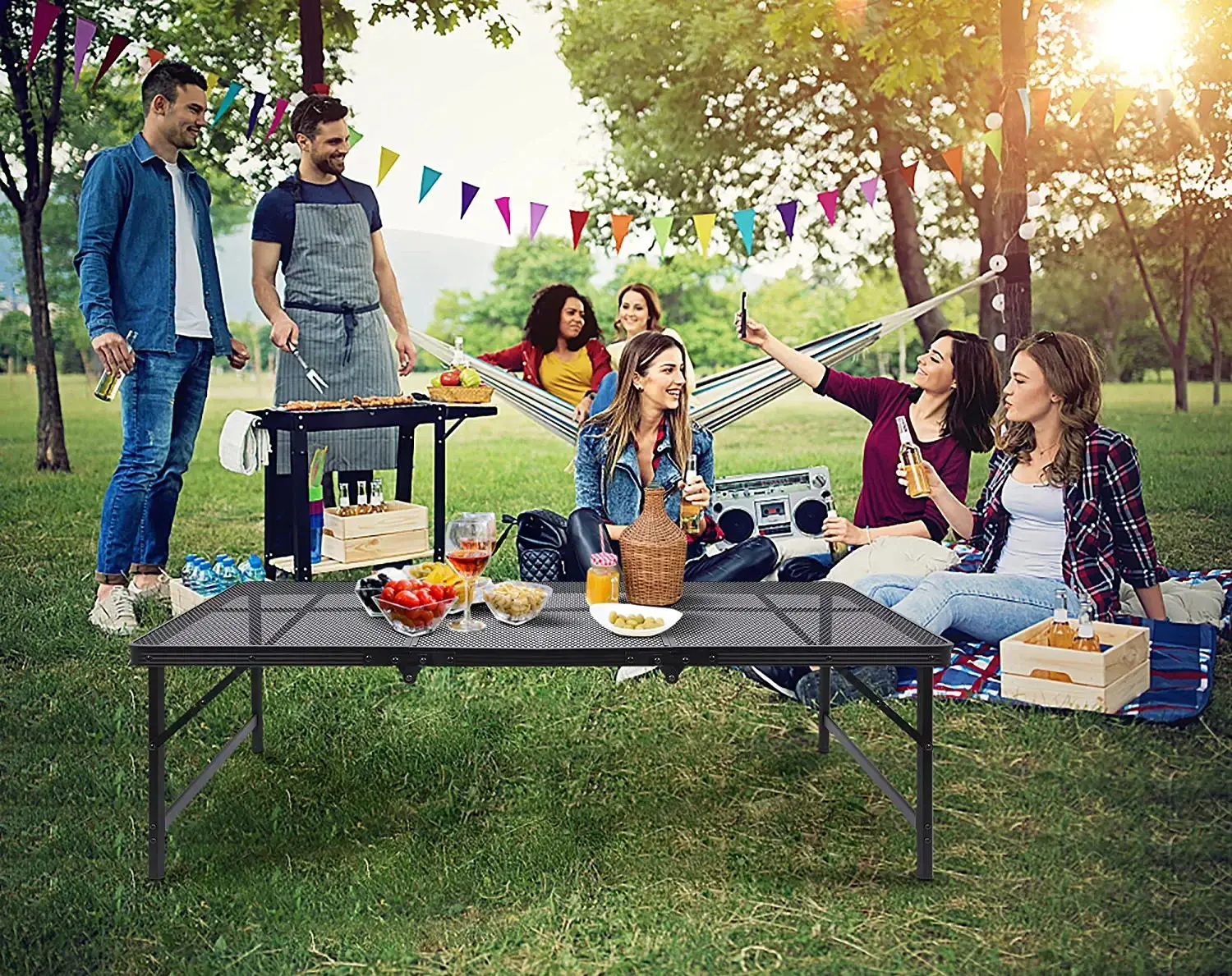 Outdoor Garden Picnic Portable Rectangle collapsible Dinning Table wood foldable BBQ Camping Self- driving tour egg roll table
