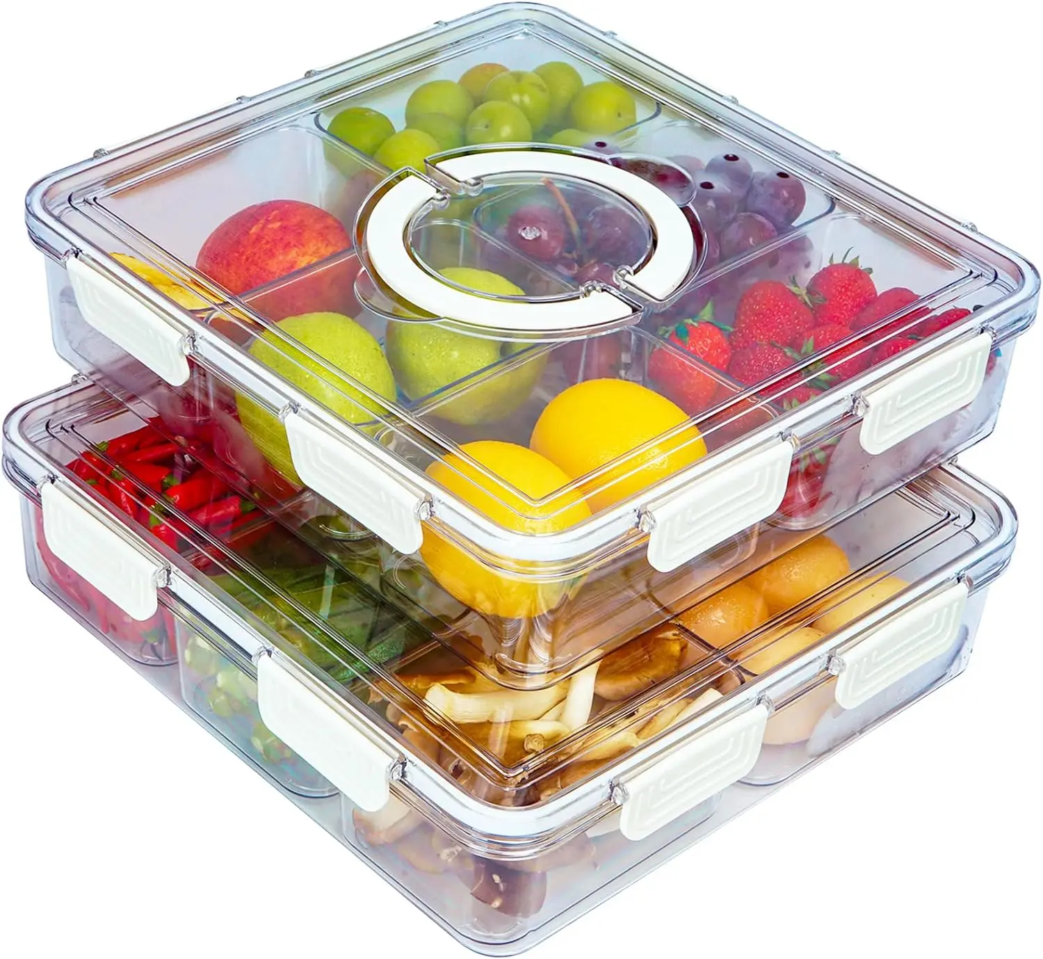 Extra Large Fruit Snack Storage Box Containers for Fridge Picnic Parties Snackle Box Veggie Tray Divided Serving Tray with Lid