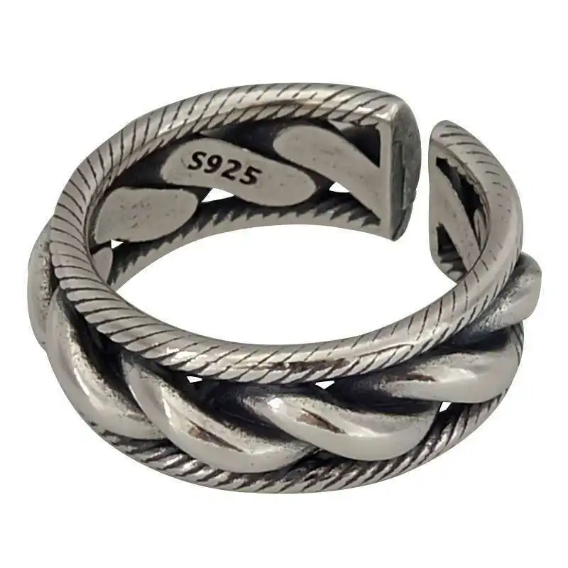 INS925 silver custom ring female retro Thai silver hemp weaving net red hipster ring new versatile girl