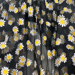 Wholesale price women party poly dress black princess skirt beautiful coated printed daisy net tulle mesh fabric