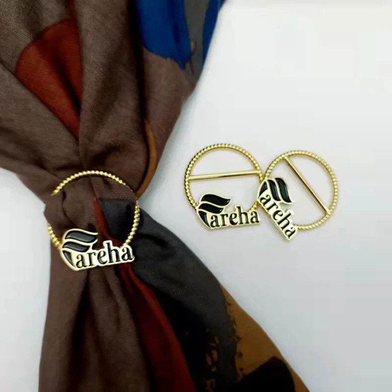 Wholesale custom enamel logo pin metal scarves rings label pin gold tudung scarf buckle for malaysia