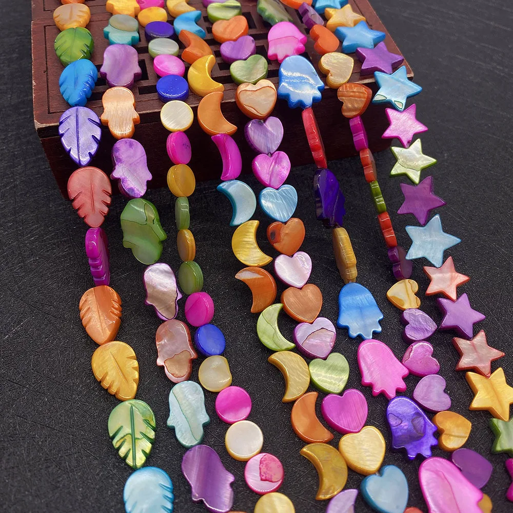 JC crystal colorful shell beads for jewelry making flower star leaves moon round hand shape shell heart bead strand