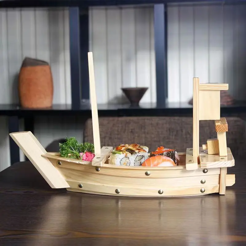 Hot sale popular Wooden Sushi Boat Serving Tray Boat Plate for Restaurant or Home