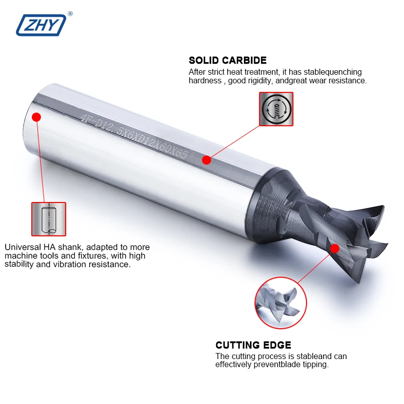 ZHY Factory Direct swallow tail cutter Customizable logo carbide Dovetail End Mill