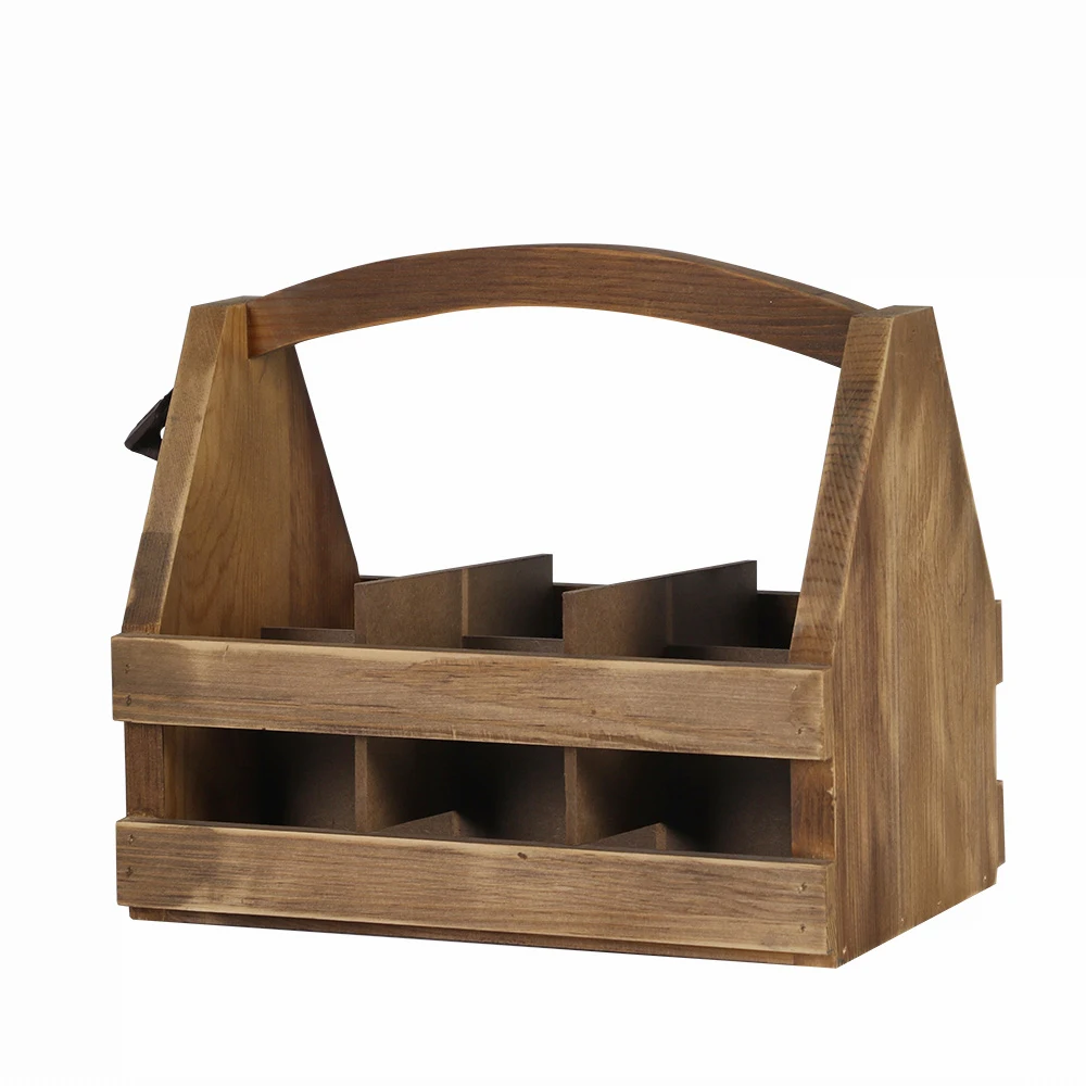 Custom Wooden New Style Six Divide Compartments Beer Storage Pine Wooden Beer Caddy Carrier With Bottle Opener