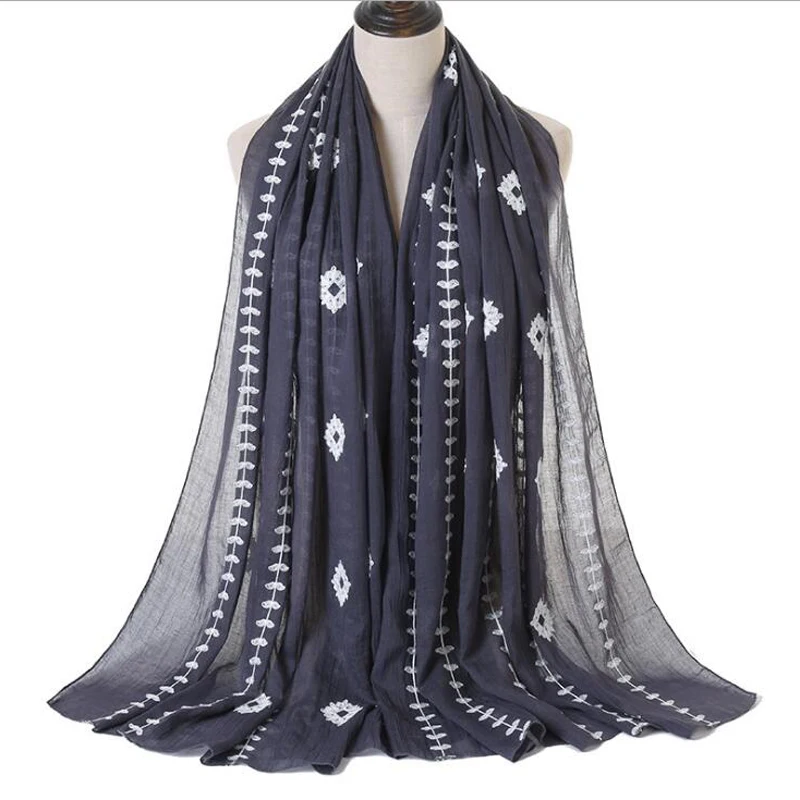 high quality cotton material head wrap scarf fashion design embroidery head scarf for muslim women hijab