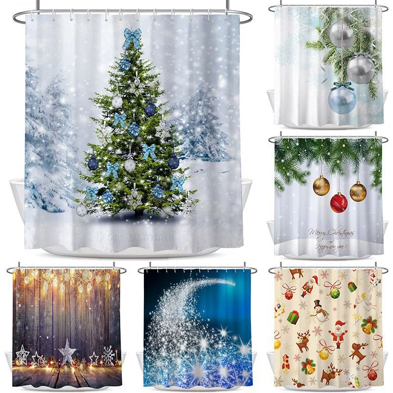 Wholesale Special Price Custom 3d Printed Christmas Fabric Shower Curtain Bathroom Elegant Shower Curtain Polyester And Mat Set