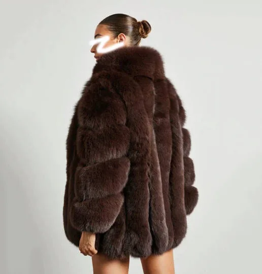 Factory Luxury Winter Ladies Fox Fur Overcoat Thick Warm Women Clothing Fox Fur Lady Real Fur Jacket Coat Outwear