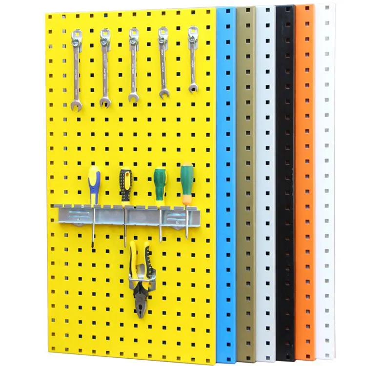 endcap desk table panels custom board garage storage tools hanging wall organizer black u-hook bracket metal pegboard