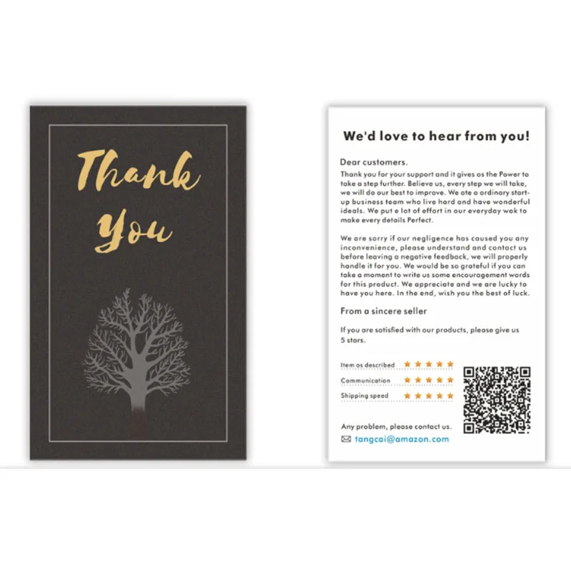 Customized Design After-Sale Gift Cards After-Sale Service Full Color Insert Thank You Card For Amazon Sellers