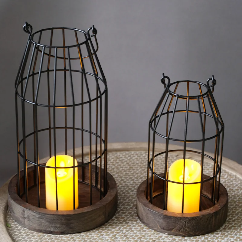 Modern Stainless Steel Wood Candle Holder with Creative Hollow Mesh Design for Hanging Ornament Christmas Household Decoration