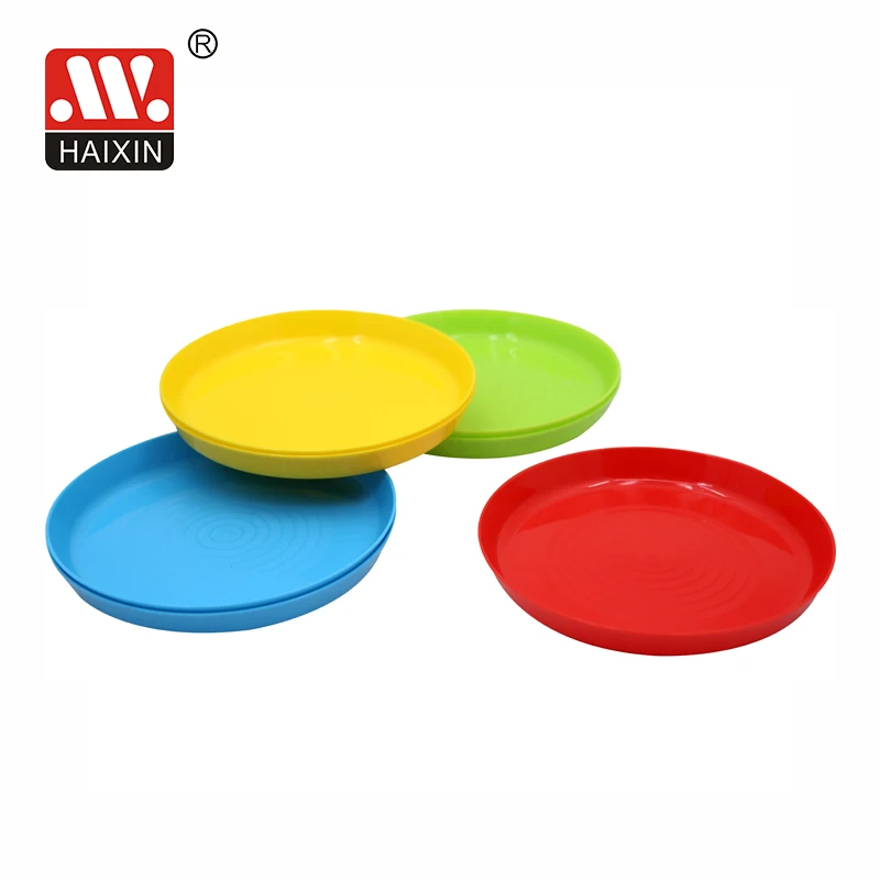 Eco-friendly BPA Free red blue yellow orange round food serving tray plastic plate unbreakable dish kids dinner plate