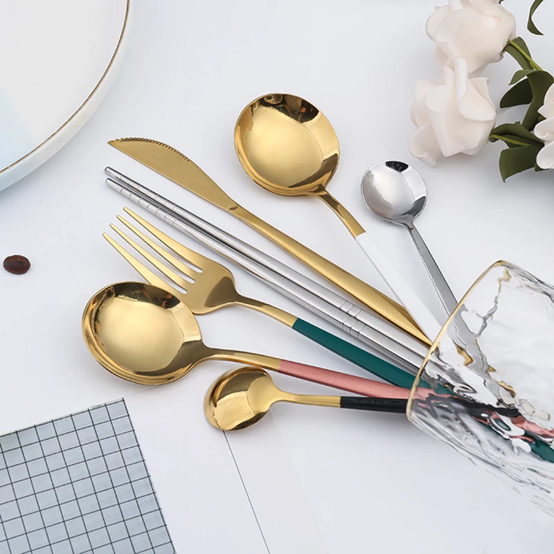 Jieyang new wedding beauty cheap wholesale stainless steel 4pcs flatware gold cutlery set