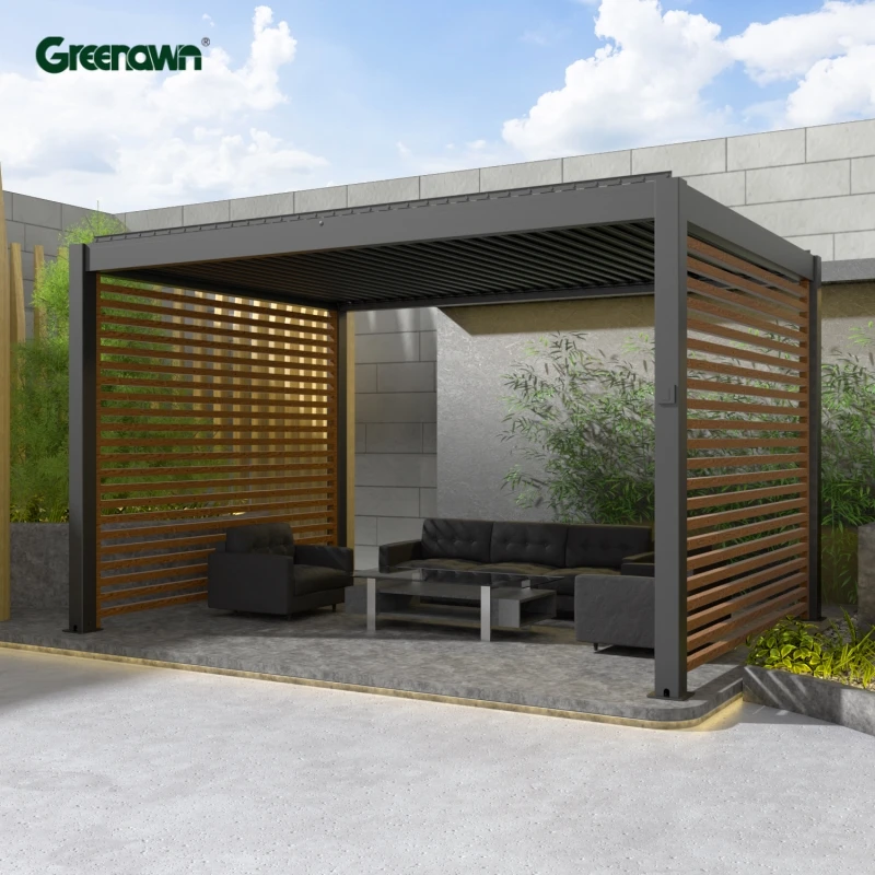 Eco- Friendly Sustainable Waterproof Customized Garden Greenhouse Sunshades Patio Roof Aluminum Pergola Motorized