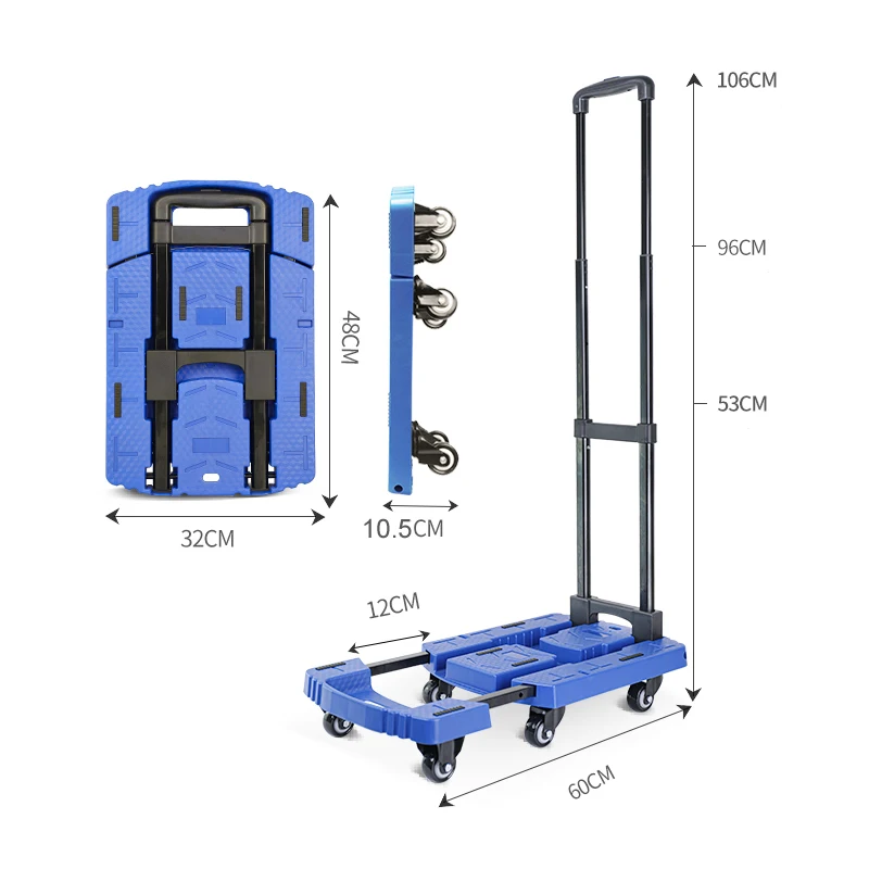 BAOYU 200kg Heavy Duty Platform Trolley Folding Truck Transport Hand cart Plastic Folding Flatbed Trolley hand cart