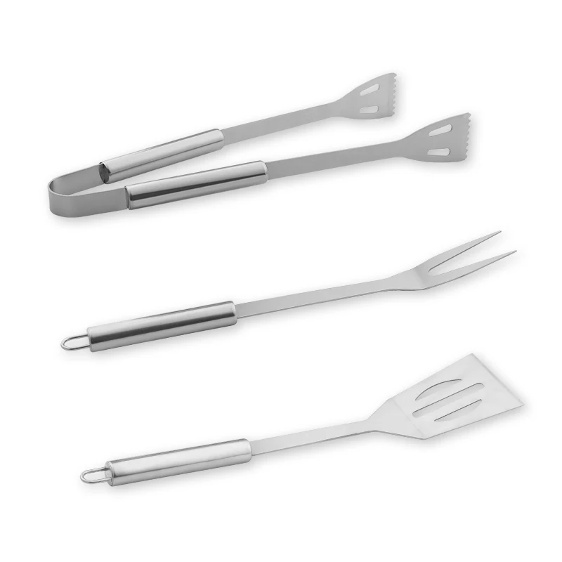Набор инструментов для барбекю пищевого класса, портативный набор из трех предметов для барбекю из нержавеющей стали, лопатка, щипцы, зажим, вилка