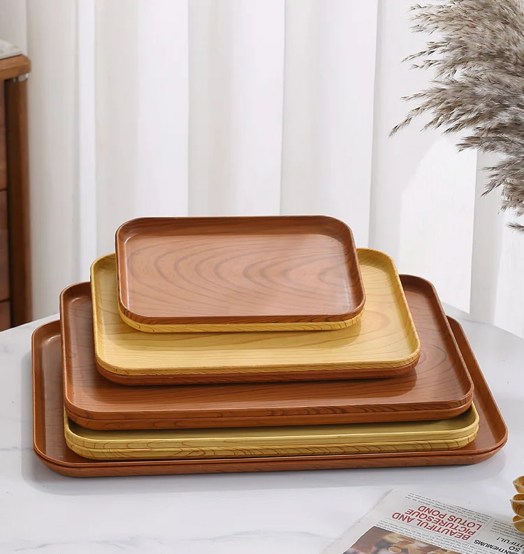 Modern Serving Tray Customization Imitative Wood Service Tray PP Wheat Straw Bulk Food Serving Cafeteria Tray