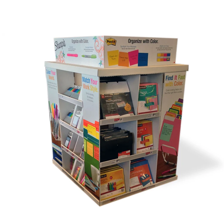 Hot Sale Corrugated Stationery Display Stand Cardboard Flooring Display Rack Shop Racking Display Racks Stand For Stationery