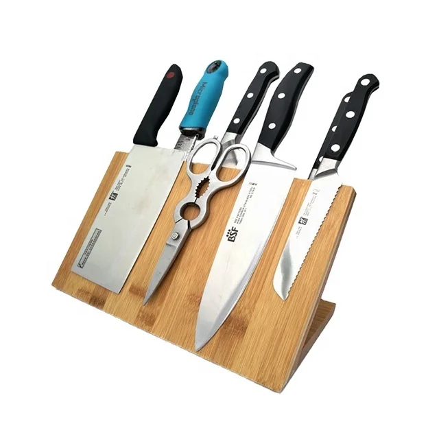 universal magnetic bamboo cutting board with standing type knife holder