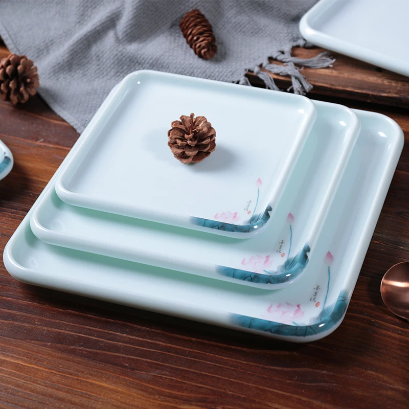  Square Printed Flower Melamine Plates Set Dinnerware Sets Kitchen plastic melamine Sushi Plate
