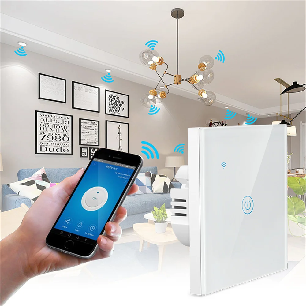  ЕС смарт Wifi настенный сенсорный выключатель 1/2/3 Gang стеклянная панель