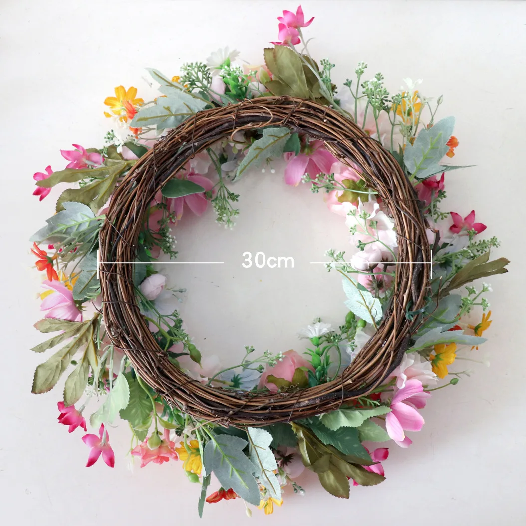 48CM Artificial Rose Flower Wreath for Wedding Door Decorations Silk Rose Peony Flowers Wreath Artificial