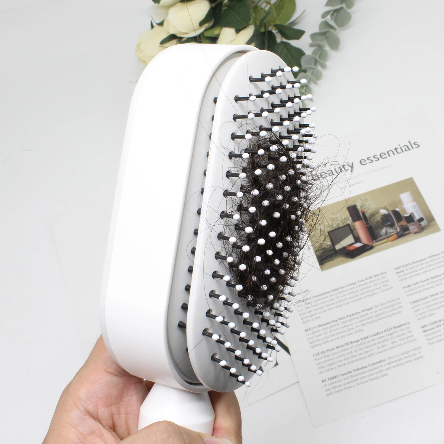 Custom Logo Extension Scalp Massage Vent Detangling Curly Hair Brush Airbag Self Cleaning Hair Brush For Women