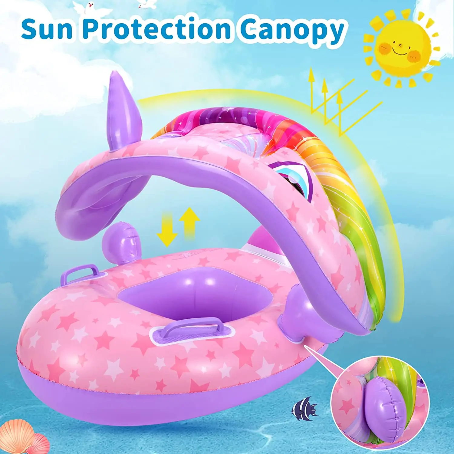 Baby Pool Float with Canopy, Unicon Inflatable Baby Swimming Float with Sunshade