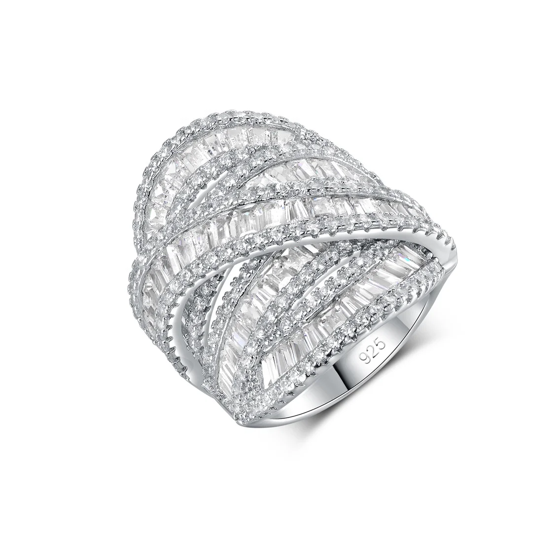 Factory Wholesale Baguette Rings Diamond Thick Rhodium Plated Ring