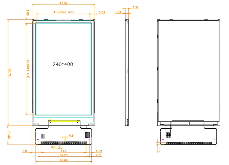 3.2inch tft lcd 240x400 with touch and MCU 16bit interface