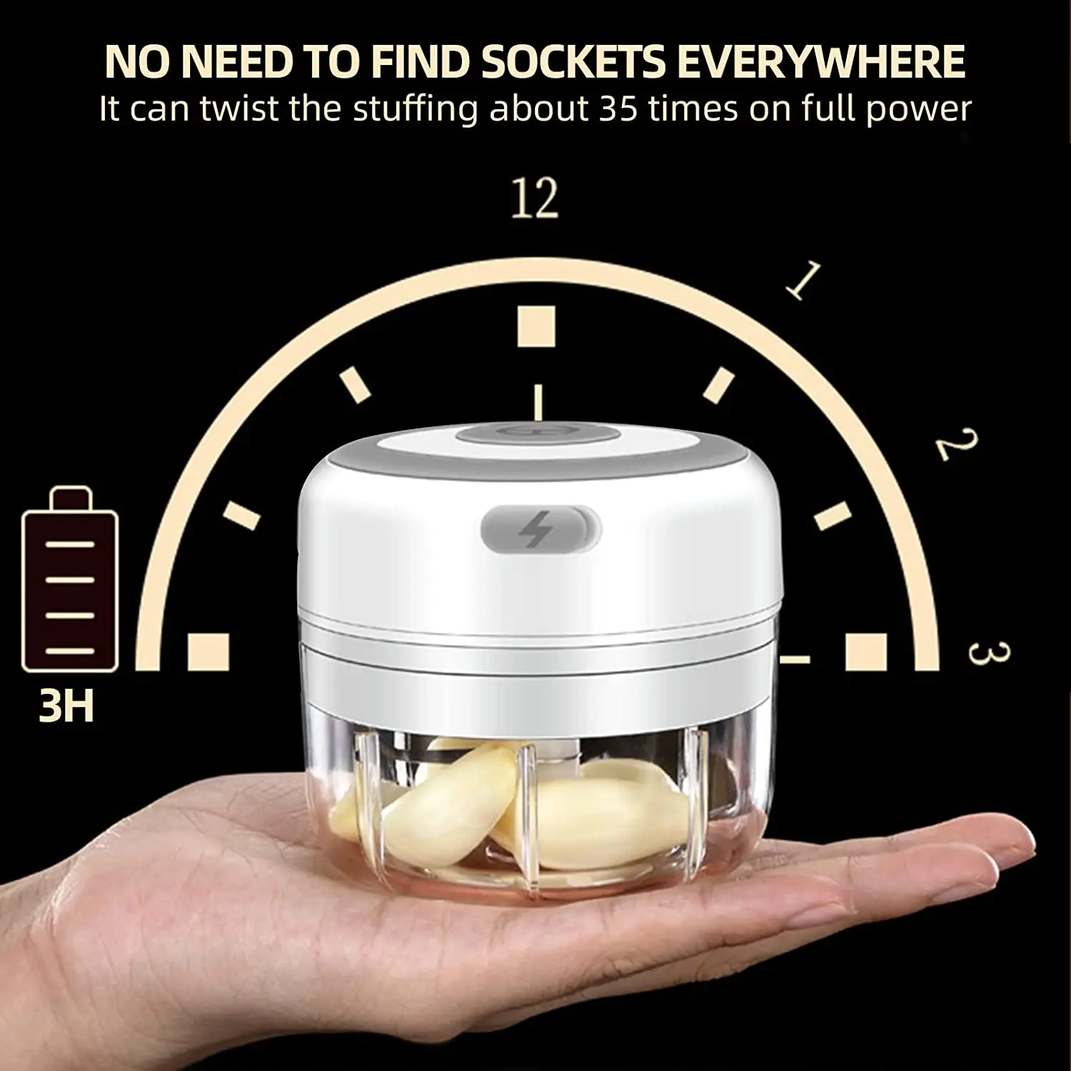 Portable Electric Garlic Press Mini Food Garlic Vegetable Chopper Garlic Press Crusher Kitchen Chopper Meat Grinder Accessories