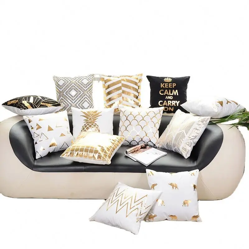 Home Cushion Bronzing Christmas Cushion Cover Gold Printed Pillow Cover Decorative Pillow Case Sofa Seat Car Pillowcase Soft