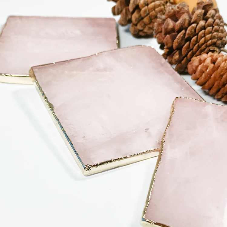 2024 Unique Kitchen Accessories Rose Quartz Slate Gemstone Crystal Coasters