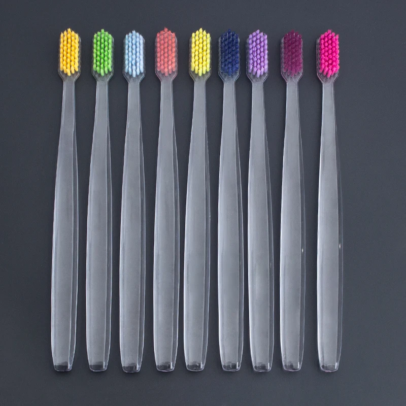 Wholesale Custom Oral B Soft Hotel Kids Disposable Clear Handle Nano Plastic Toothbrush Adult Tooth Brush With Logo