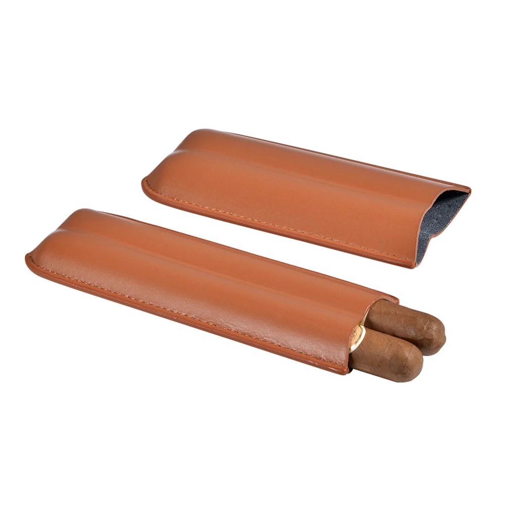  P-787 2-Палец PU кожаный портсигар 2 трубки для сигар с длинными